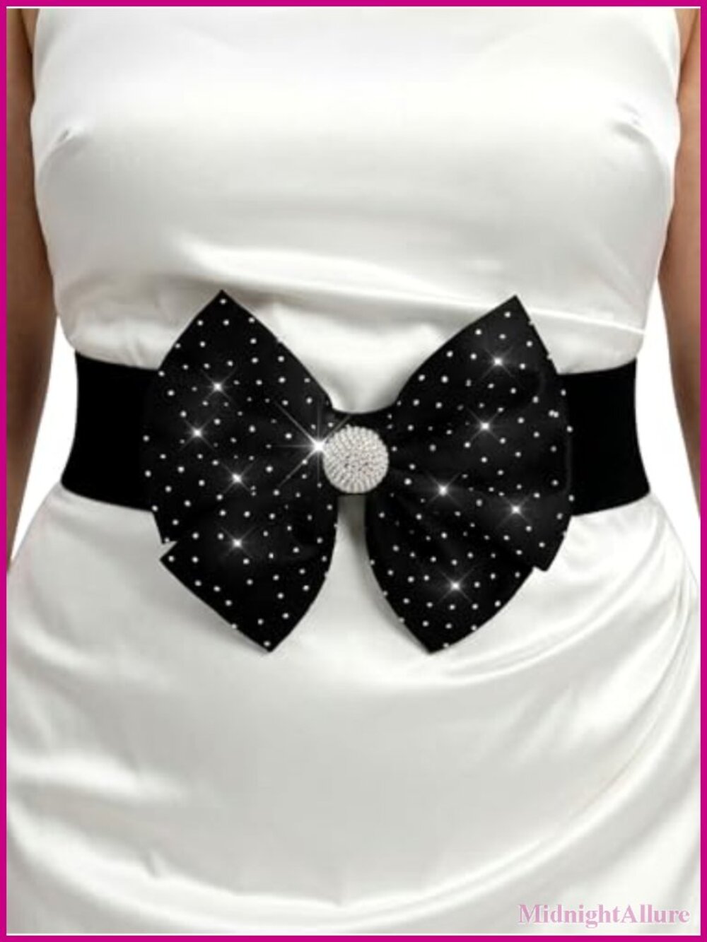 Satin Stretch Belt Rhinestone Bow Wide Women Fashion Crystal Waist Belt for